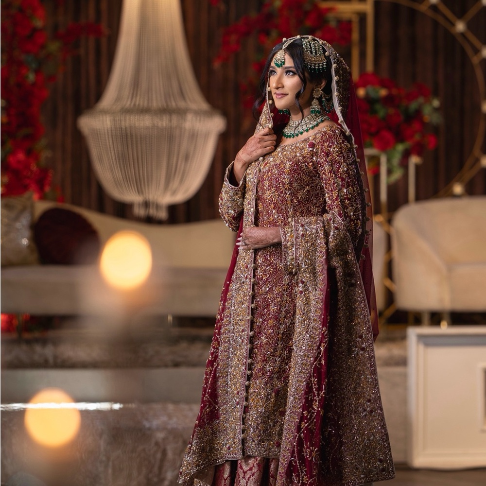 Elegant Maroon and Gold Embellished Dress